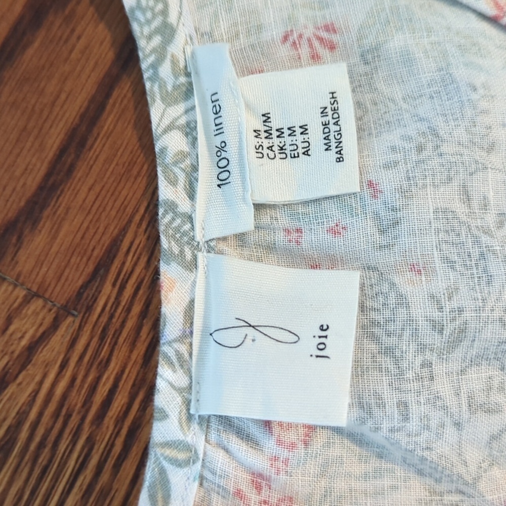 Joie 100% Linen Pastel Floral Sleeveless Tiered Flowy Casual V Neck Dress Sz M - Picture 4 of 8